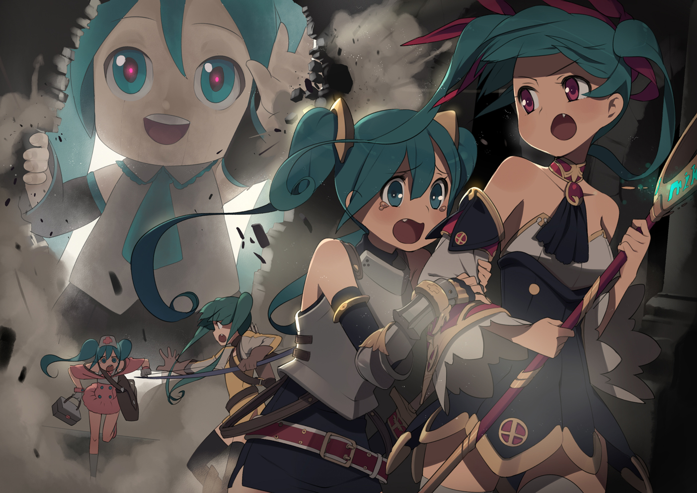 bow_(weapon), hatsune_miku, mikudayoo, nurse, ssberit, tears, vocaloid, wand