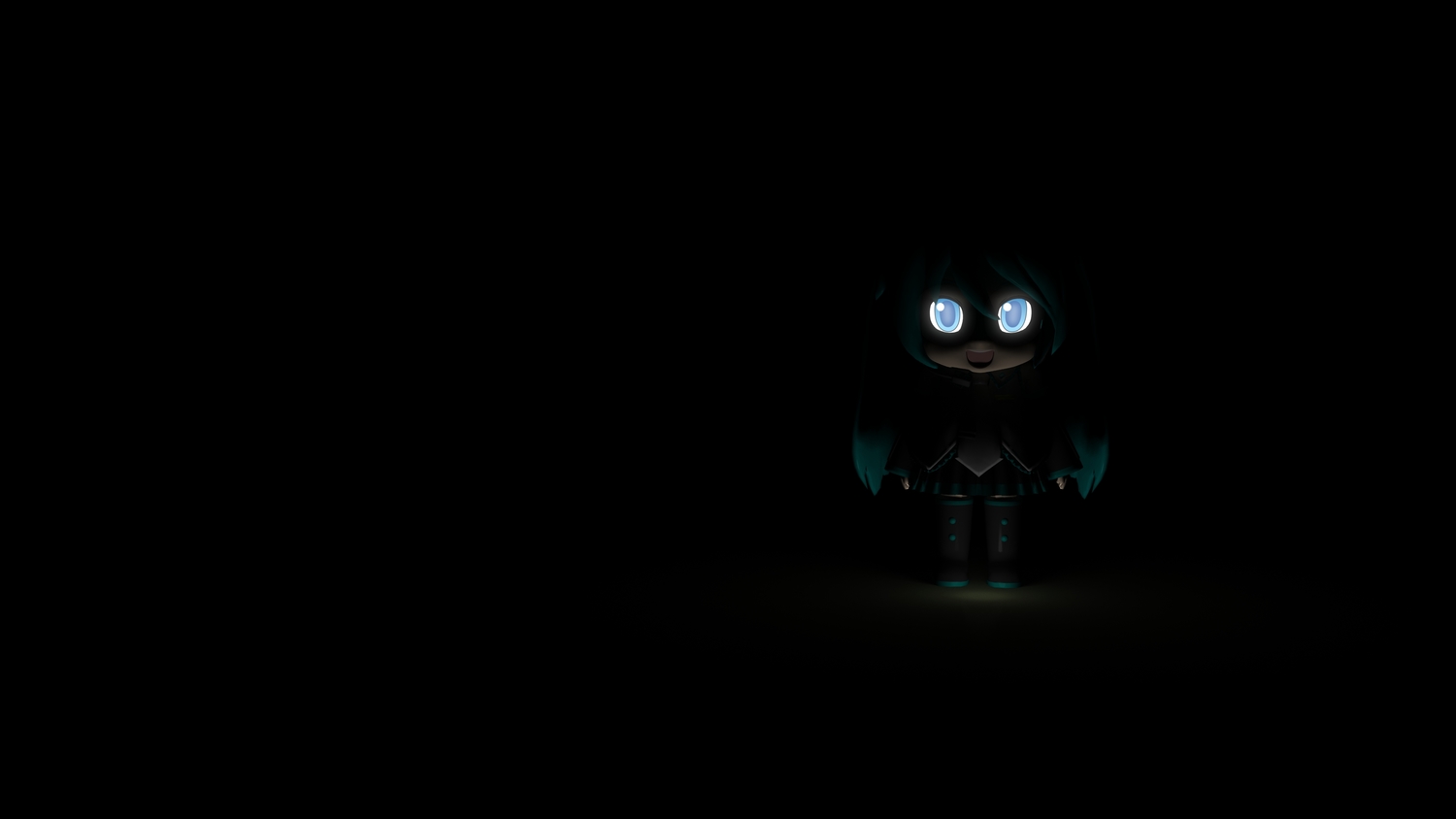 3d, aqua_hair, black, blue_eyes, dark, hatsune_miku, mikudayoo, skirt