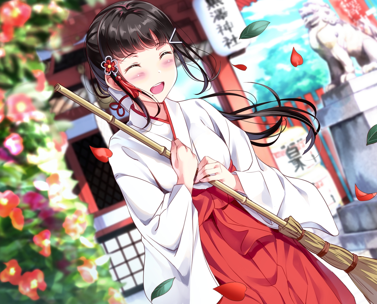 black_hair, blush, flowers, japanese_clothes, kurosawa_dia, long_hair, love_live!_school_idol_project, love_live!_sunshine!!
