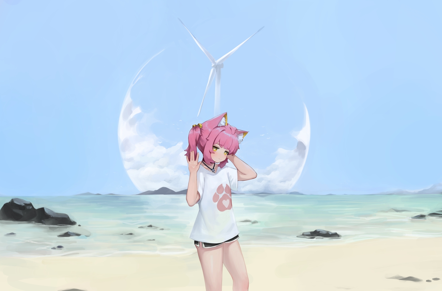 all_male, animal_ears, beach, catboy, dokomon, male, necklace, original