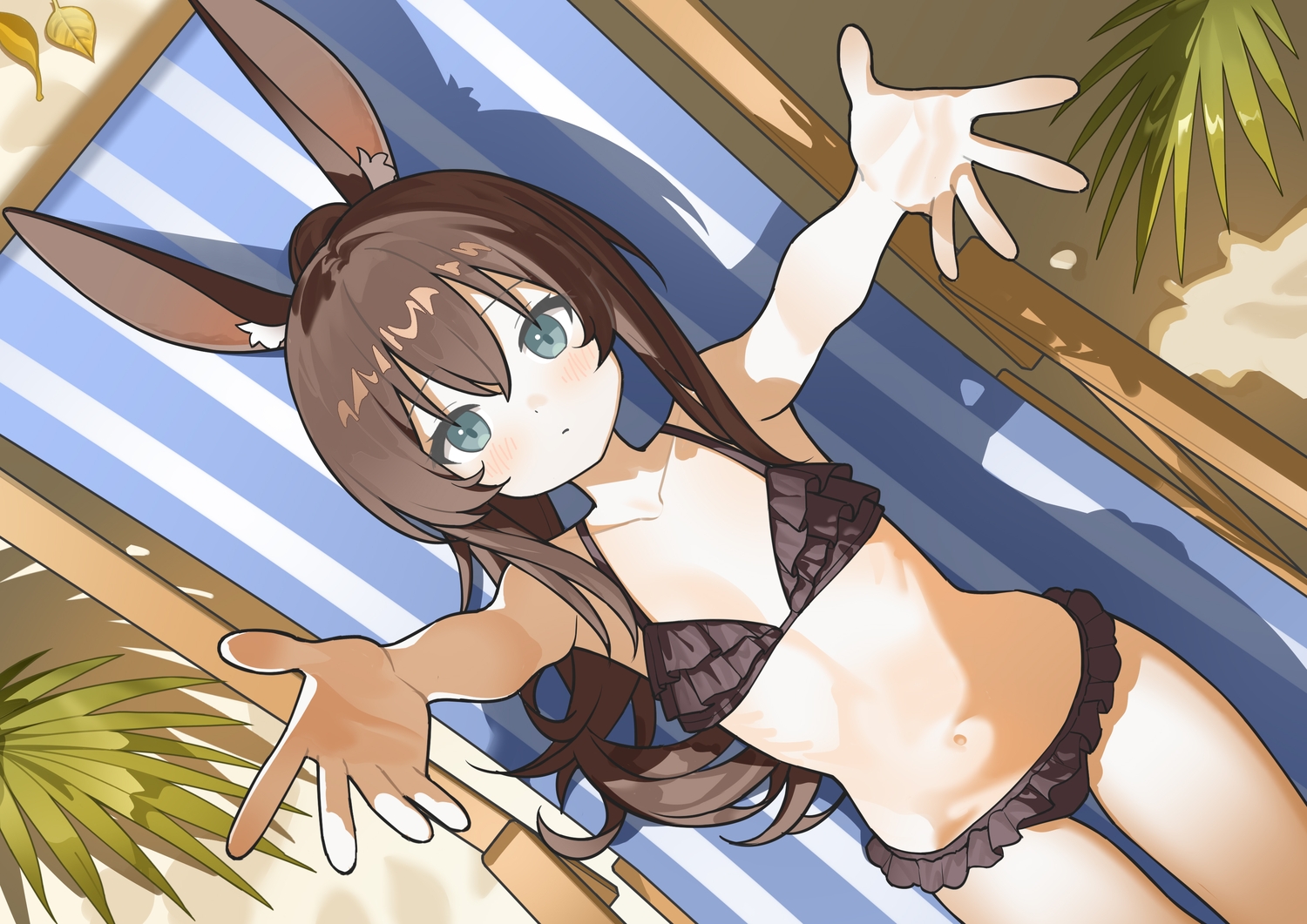 amiya_(arknights), animal_ears, aqua_eyes, arknights, bikini, blush, brown_hair, bunny_ears