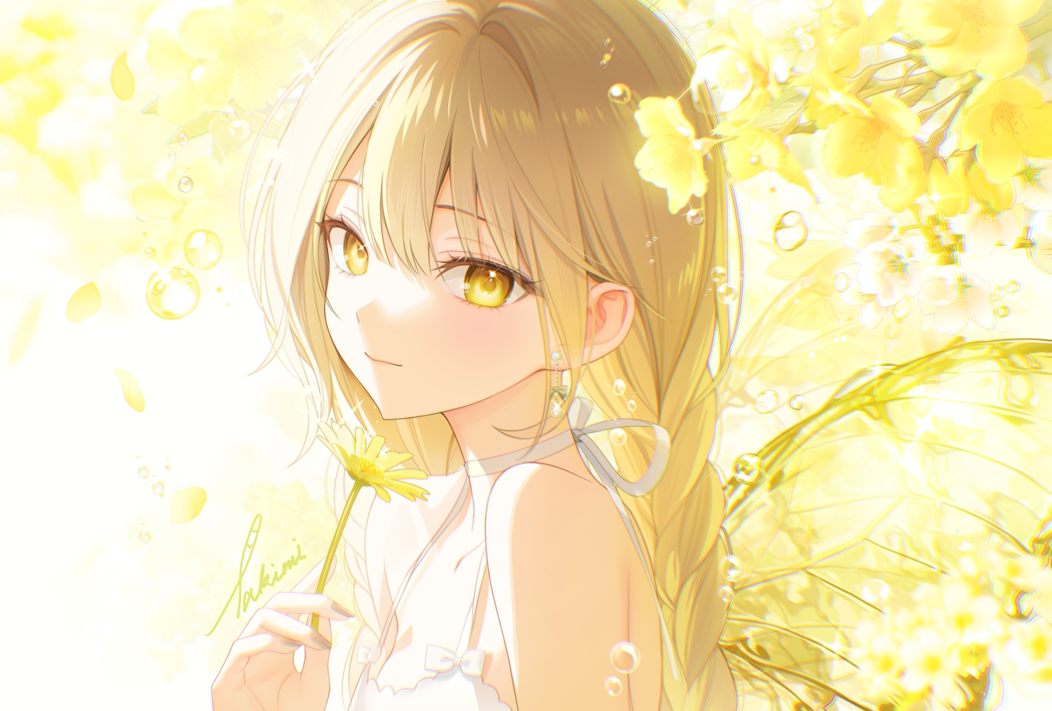 bow, braids, brown_hair, choker, close, flowers, long_hair, original