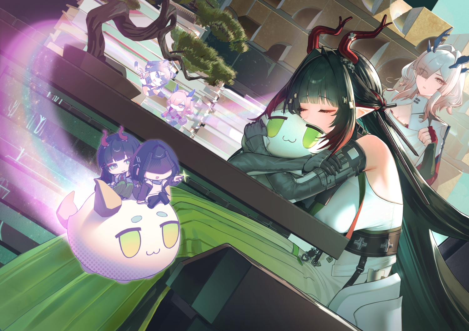 animal_ears, arknights, arknights:_endfield, bike_shorts, black_hair, book, catgirl, cat_smile