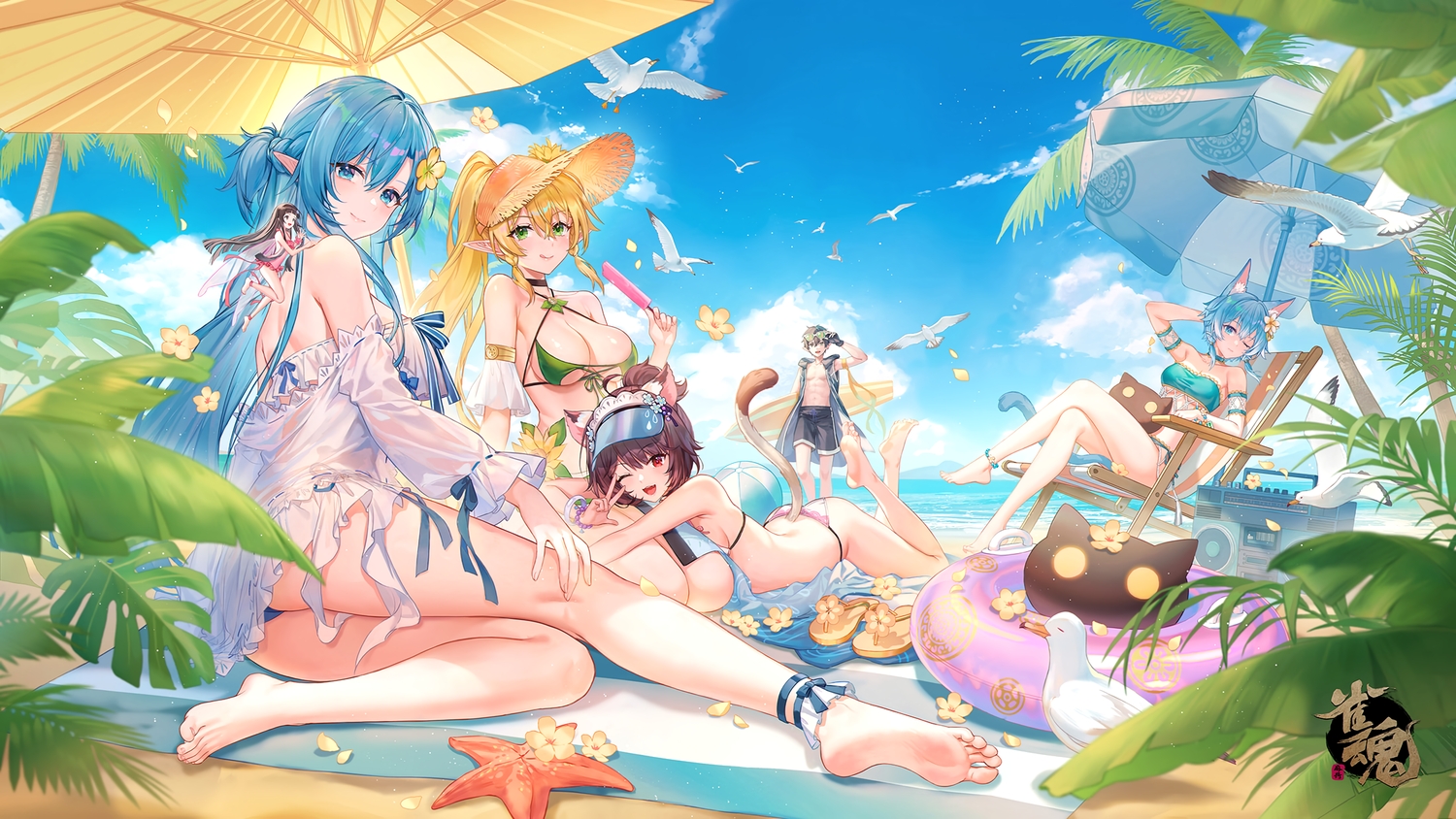 animal, animal_ears, aqua_eyes, ass, atdan, ball, beach, bikini