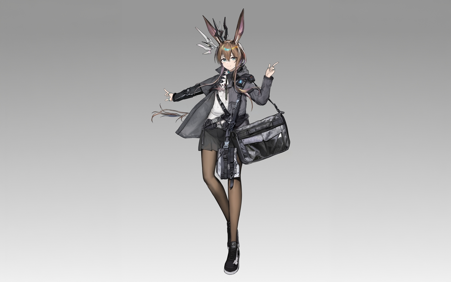 amiya_(arknights), animal_ears, arknights, brown_hair, bunny_ears, bunnygirl, gradient, kuroinu9