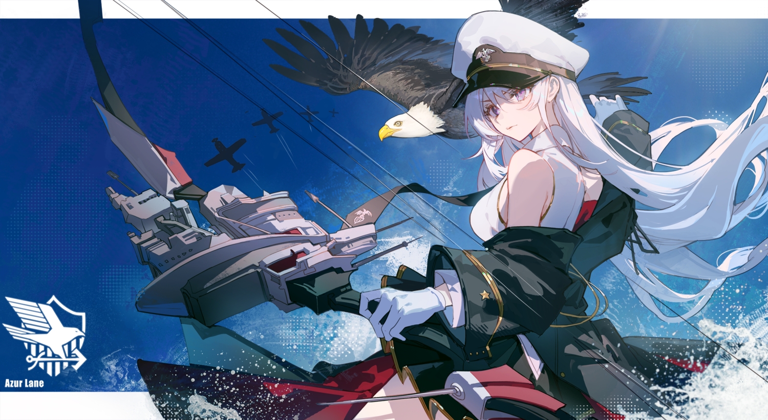 animal, anthropomorphism, azur_lane, bird, bow_(weapon), enterprise_(azur_lane), gloves, gray_hair