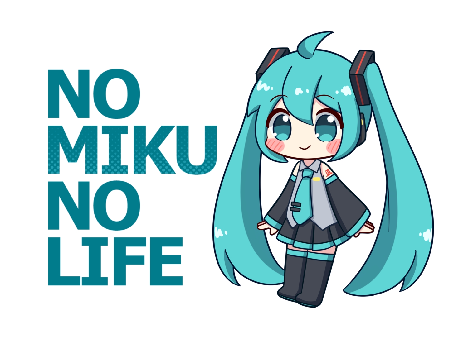 aqua_eyes, aqua_hair, boots, chibi, hatsune_miku, long_hair, nukotun, shirt