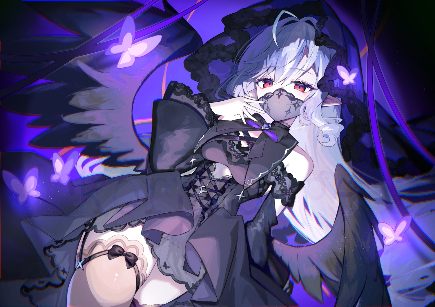 butterfly, cosplay, dress, garter, garter_belt, goth-loli, headdress, lolita_fashion