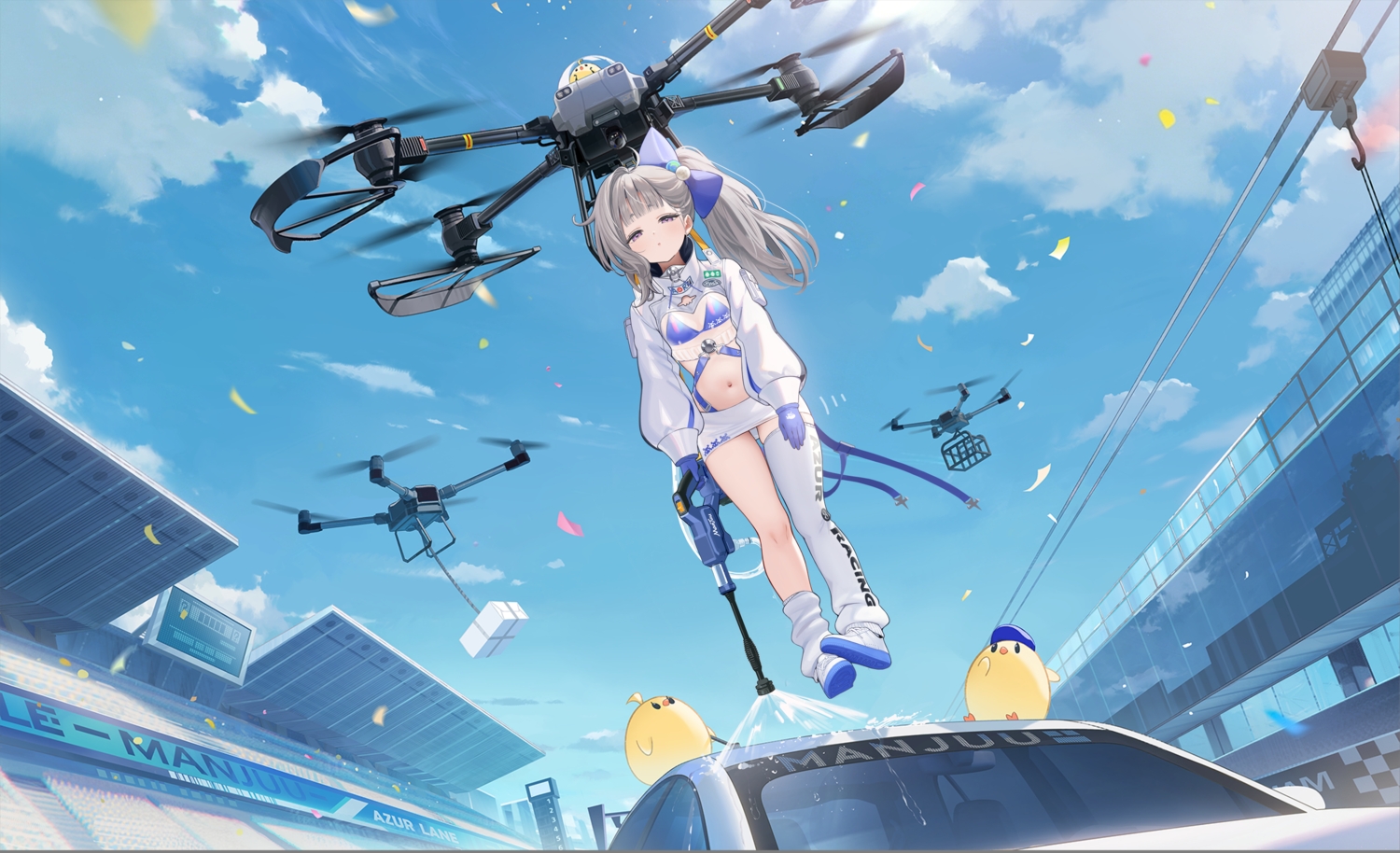 aircraft, animal, anthropomorphism, azur_lane, bikini, bird, bow, building