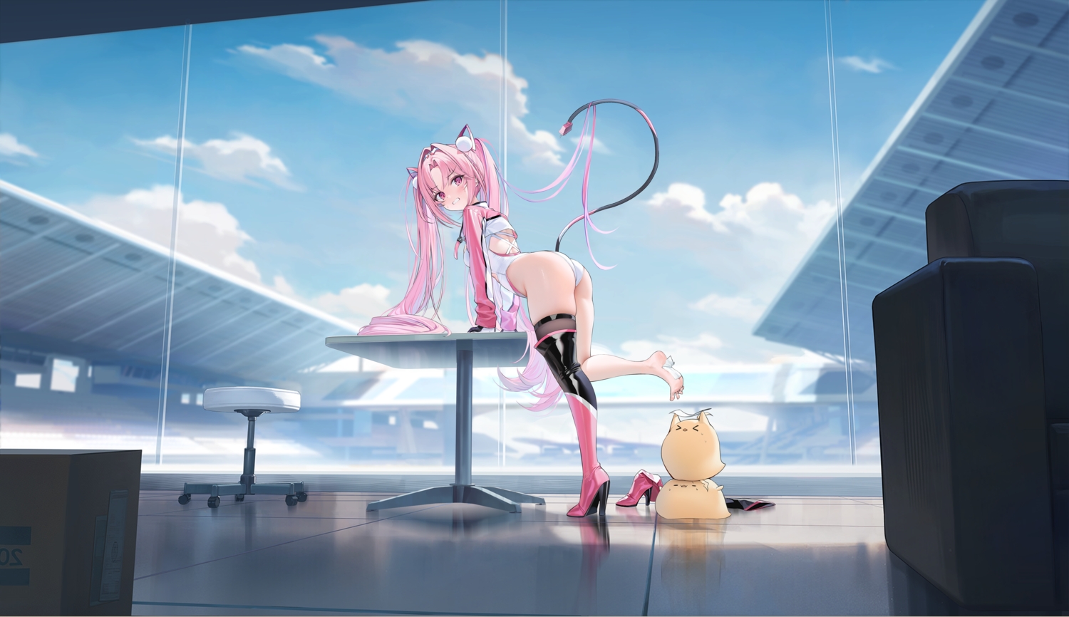 animal, animal_ears, anthropomorphism, ass, azur_lane, barefoot, bird, boots