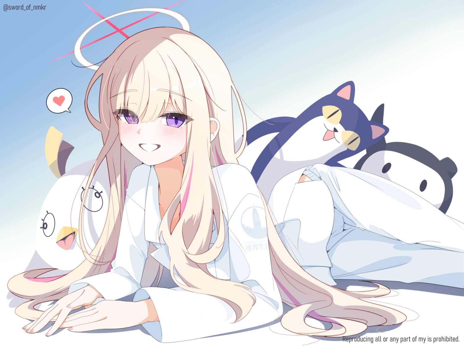 blonde_hair, blonde_student_council_president_(blue_archive), blue_archive, blush, gradient, halo, heart, long_hair