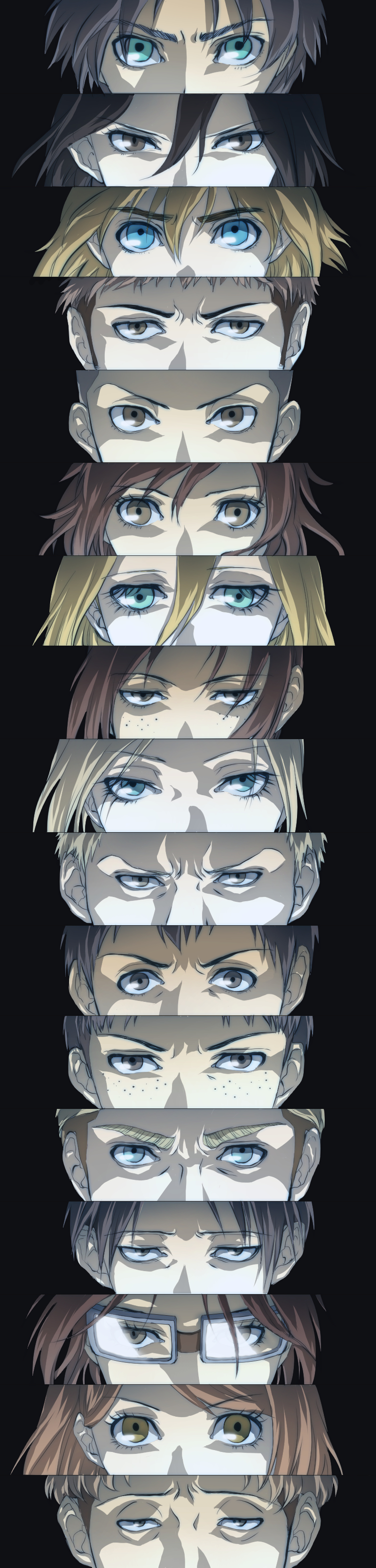 6+boys, 6+girls, absurdres, ai_(ai1470), annie_leonhardt, aqua_eyes, armin_arlert, auruo_bossard