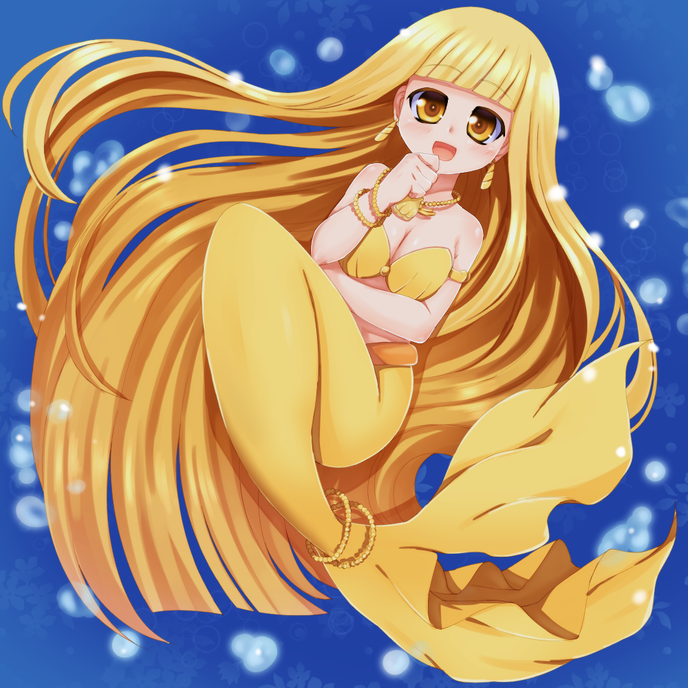 1girl, blonde_hair, coco_(mermaid_melody_pichi_pichi_pitch), fish_tail, hikataso, jewelry, long_hair, mermaid