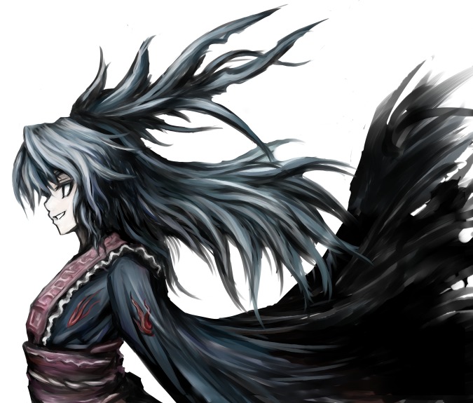 blue_hair, japanese_clothes, kimono, long_hair, original, profile, sashiromiya_sasha, shishigami_(pixiv)