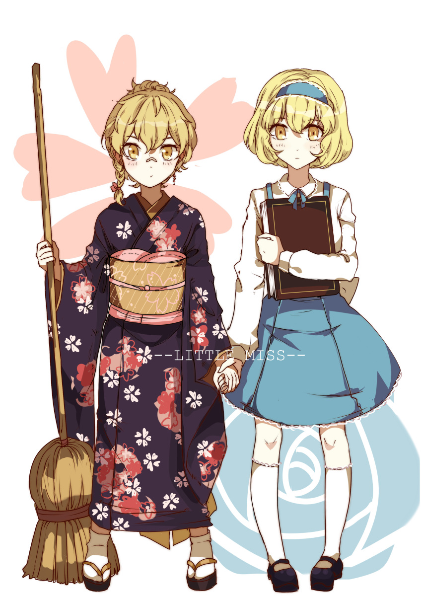 2girls, absurdres, aili_(aliceandoz), alice_margatroid, alice_margatroid_(pc-98), alternate_hairstyle, bandaid, bandaid_on_nose
