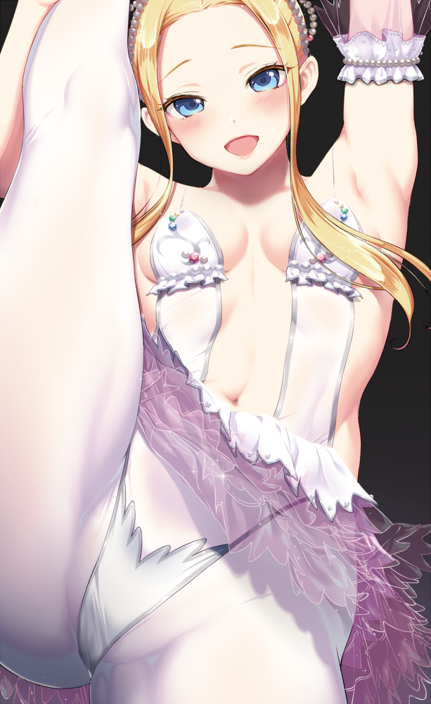 1girl, aida_takanobu, armpits, arms_up, ballerina, ballet, bare_shoulders, blue_eyes