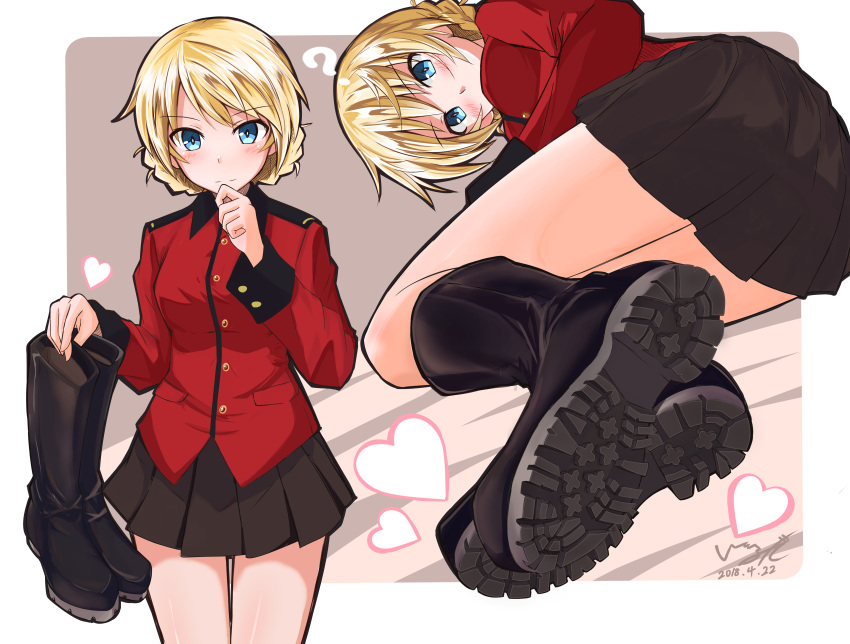 1girl, ?, absurdres, bangs, black_footwear, black_skirt, blonde_hair, blue_eyes