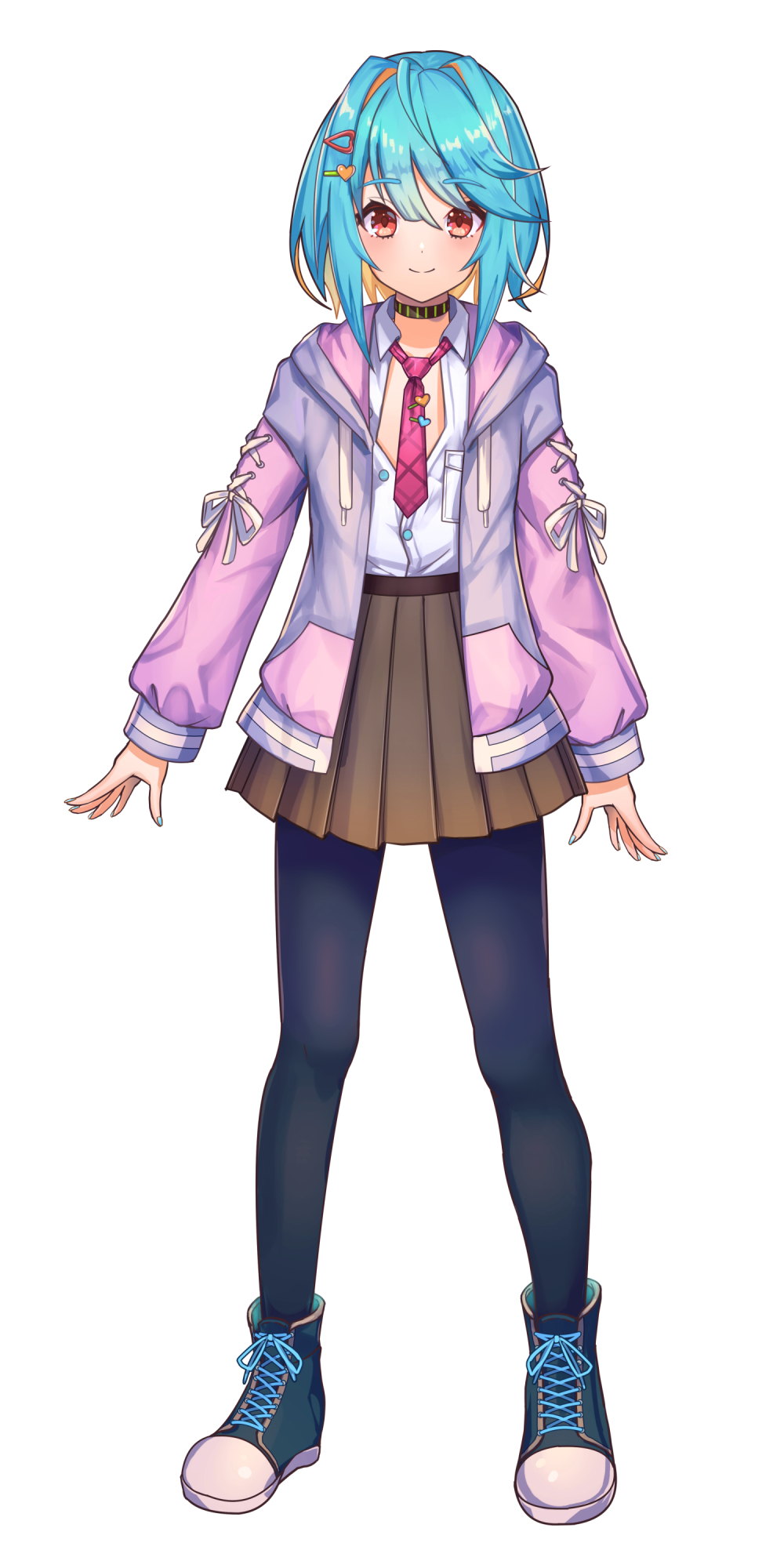 1boy, akimizu_tago, bangs, blonde_hair, blue_eyes, blue_legwear, blush, brown_skirt