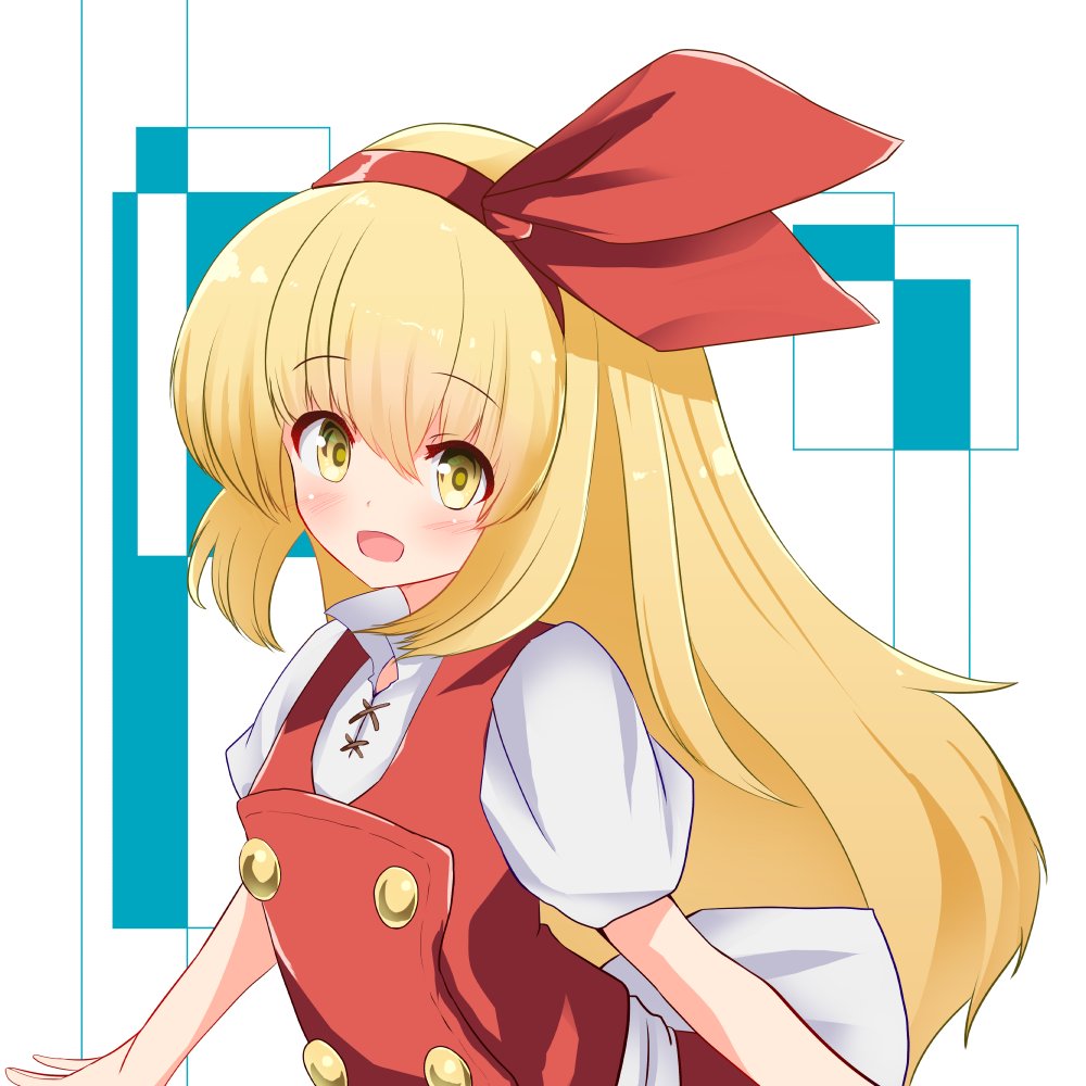 12_t, 1girl, back_bow, bangs, blonde_hair, blush, bow, buttons