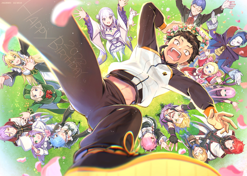 2022, 6+boys, 6+girls, \o/, anastasia_hoshin, arms_up, beatrice_(re:zero), birthday