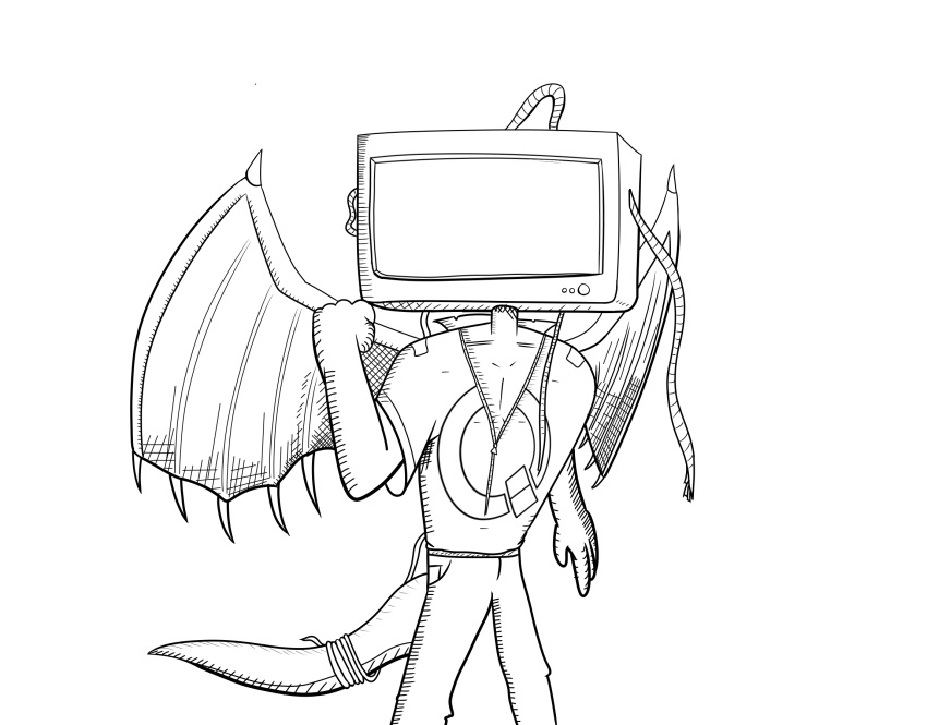arm_up, art, dragon_tail, dragon_wings, fist, monitor, monitor_head, original