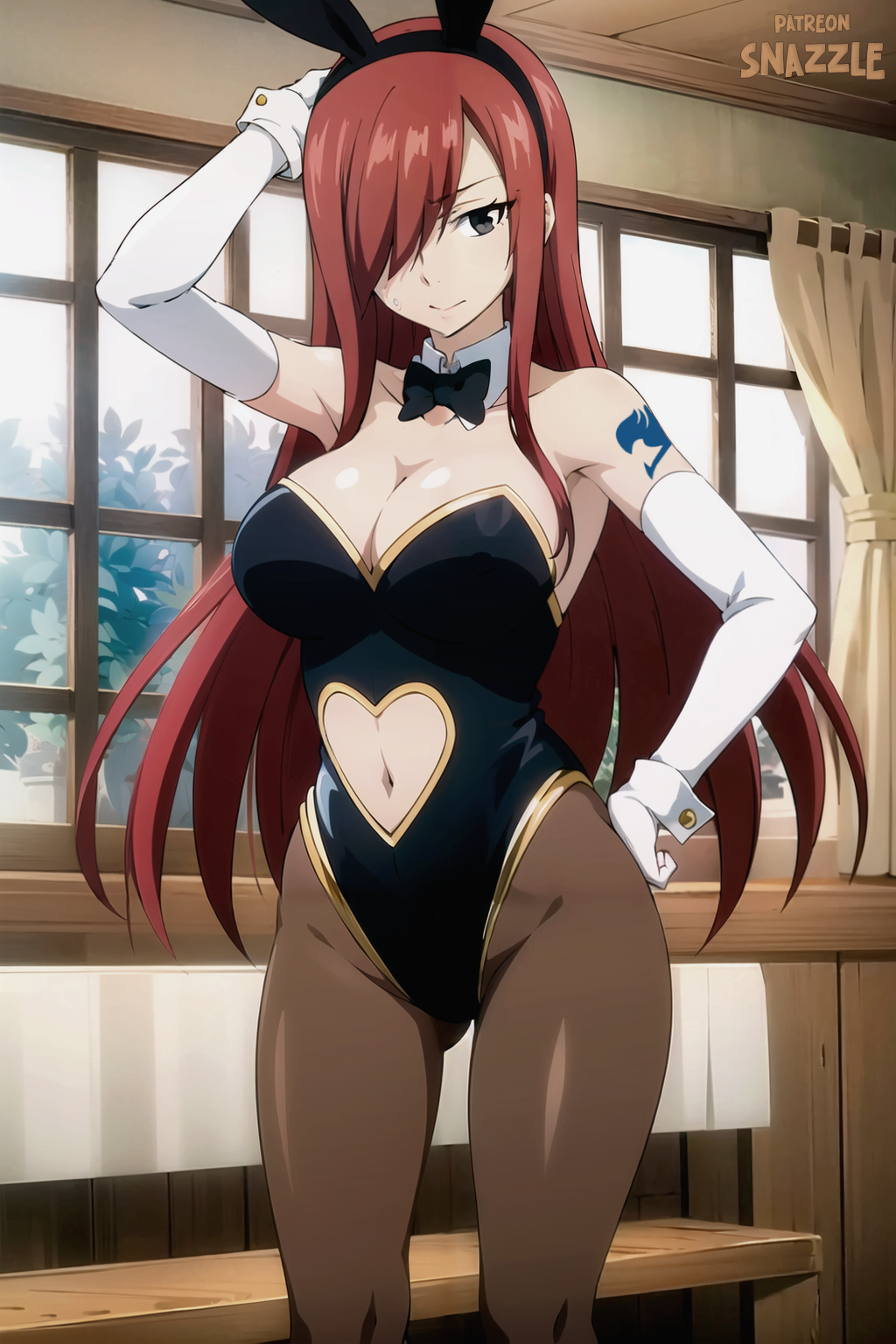 1girl, animal, animal_ears, arm_tattoo, black_bow, black_bowtie, bow, bowtie