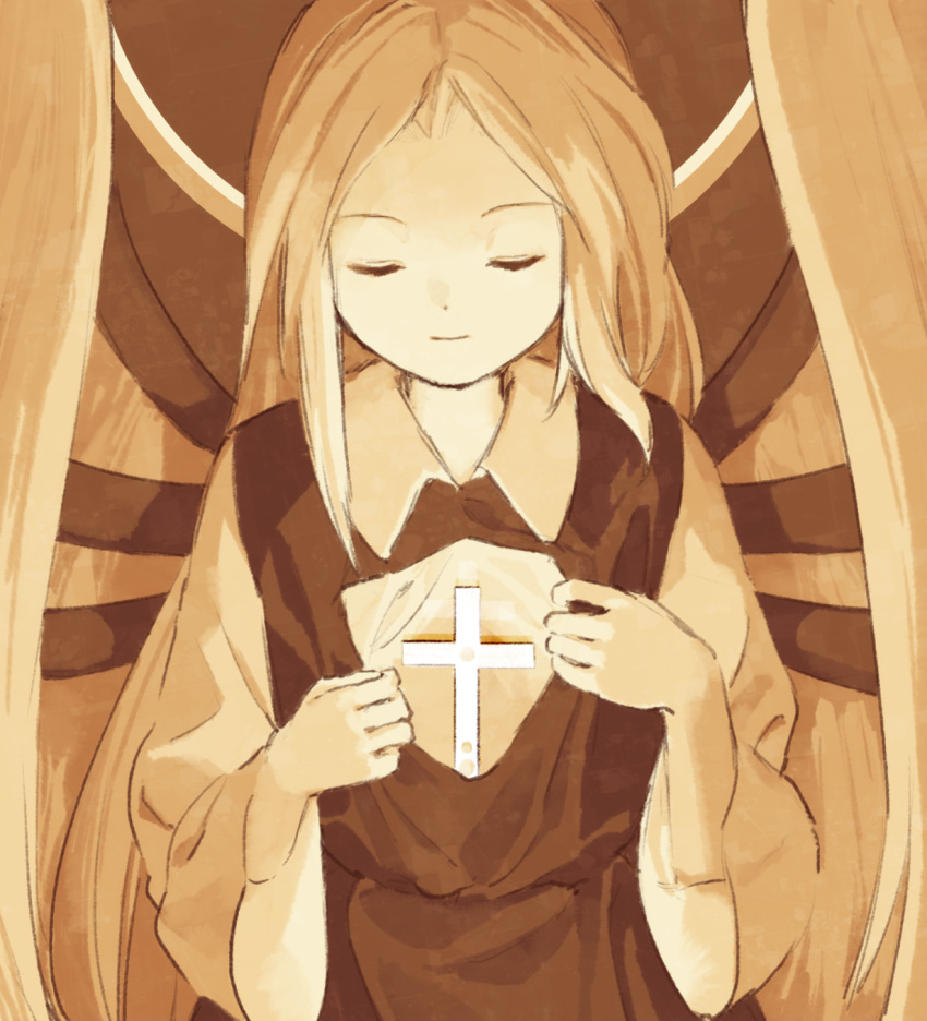 1other, androgynous, brown_background, closed_eyes, closed_mouth, collared_shirt, commentary_request, dress