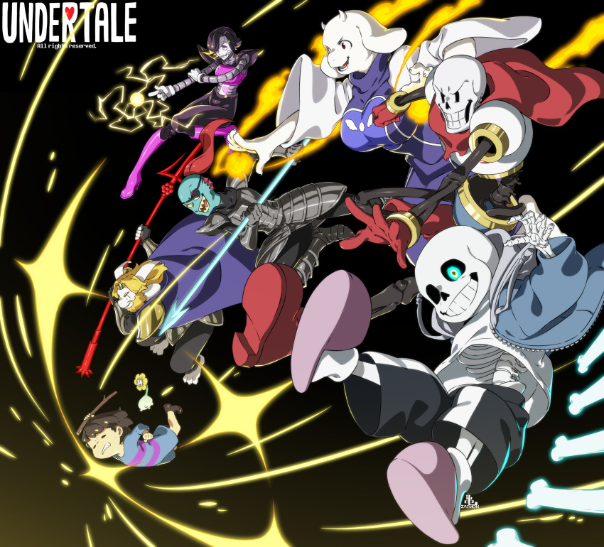 >:), 1other, 2girls, 3boys, =_=, animal_ears, armor, asgore_dreemurr