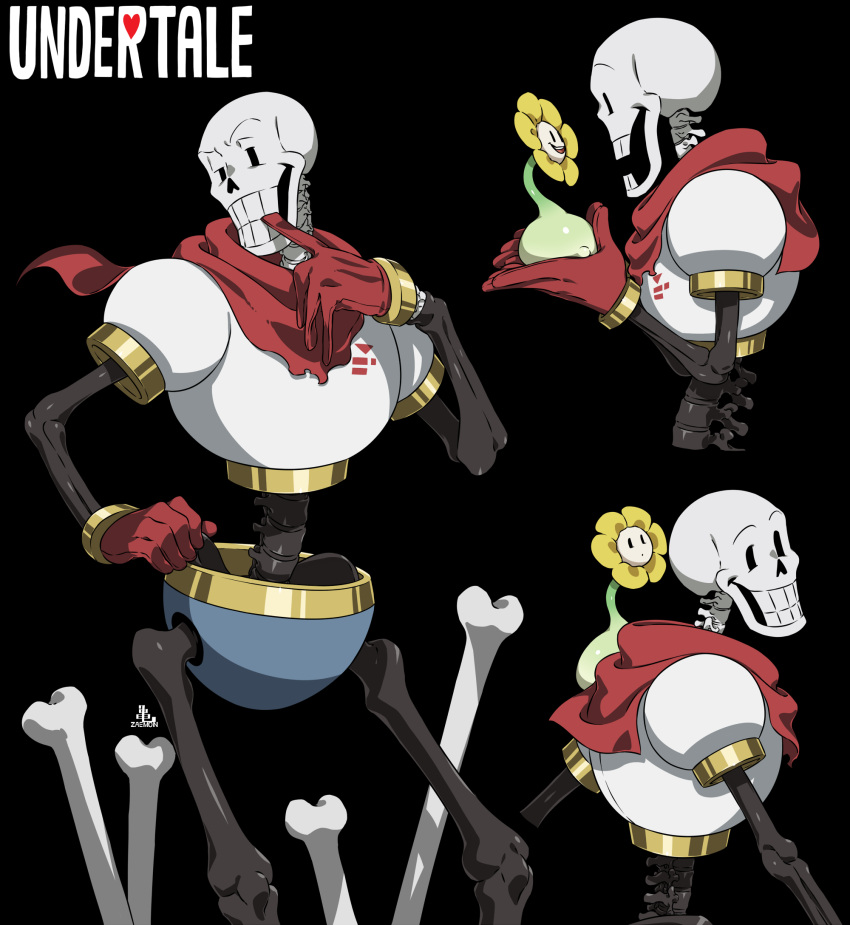 1boy, biting, biting_glove, black_background, bone, cape, cel_shading, commentary_request