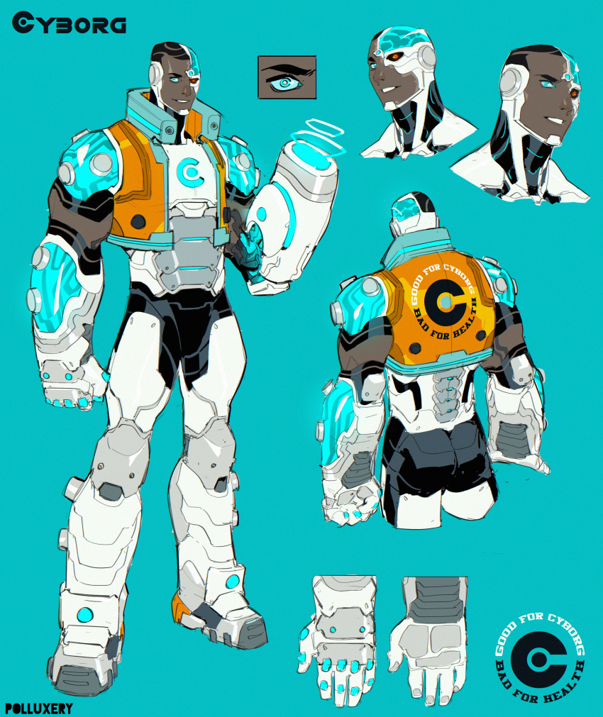 1boy, absurdres, alternate_design, body_modification, buzz_cut, collage, concept_art, cyborg