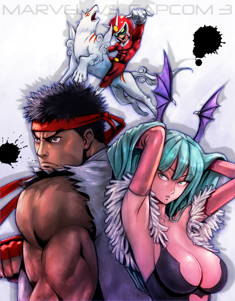 amaterasu, animal, aqua_eyes, aqua_hair, armpits, bat_wings, black_eyes, black_hair