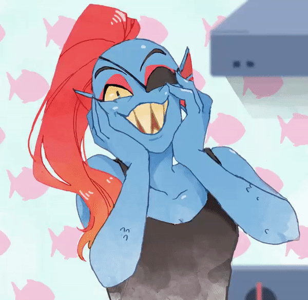 1girl, 2d, animated, animated_gif, anthro, black_eyepatch, black_tank_top, blue_skin