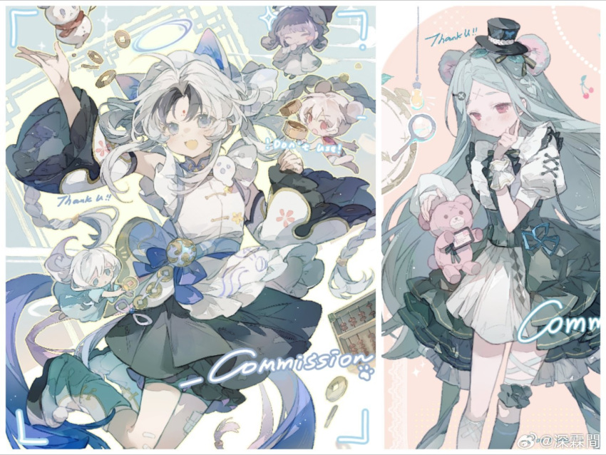 5girls, ^_^, animal_ears, apron, asymmetrical_legwear, bandaged_leg, bandages, bandaid