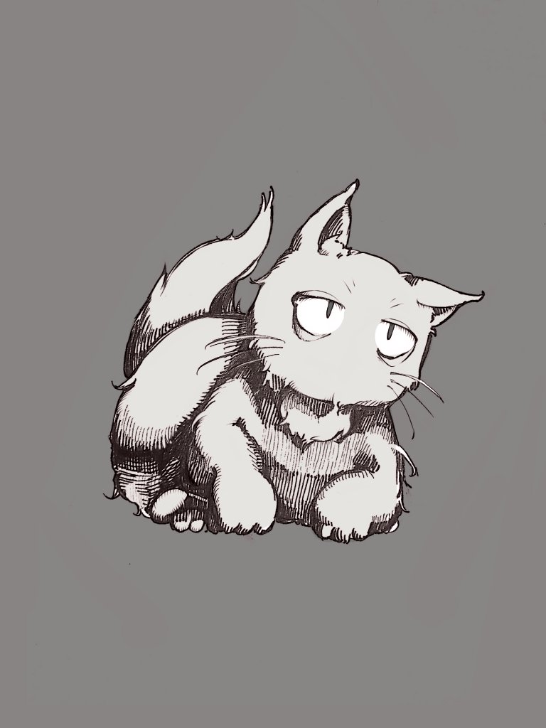 animal_ear_fluff, animal_focus, black_eyes, bolos, cat, commentary, grey_background, looking_ahead