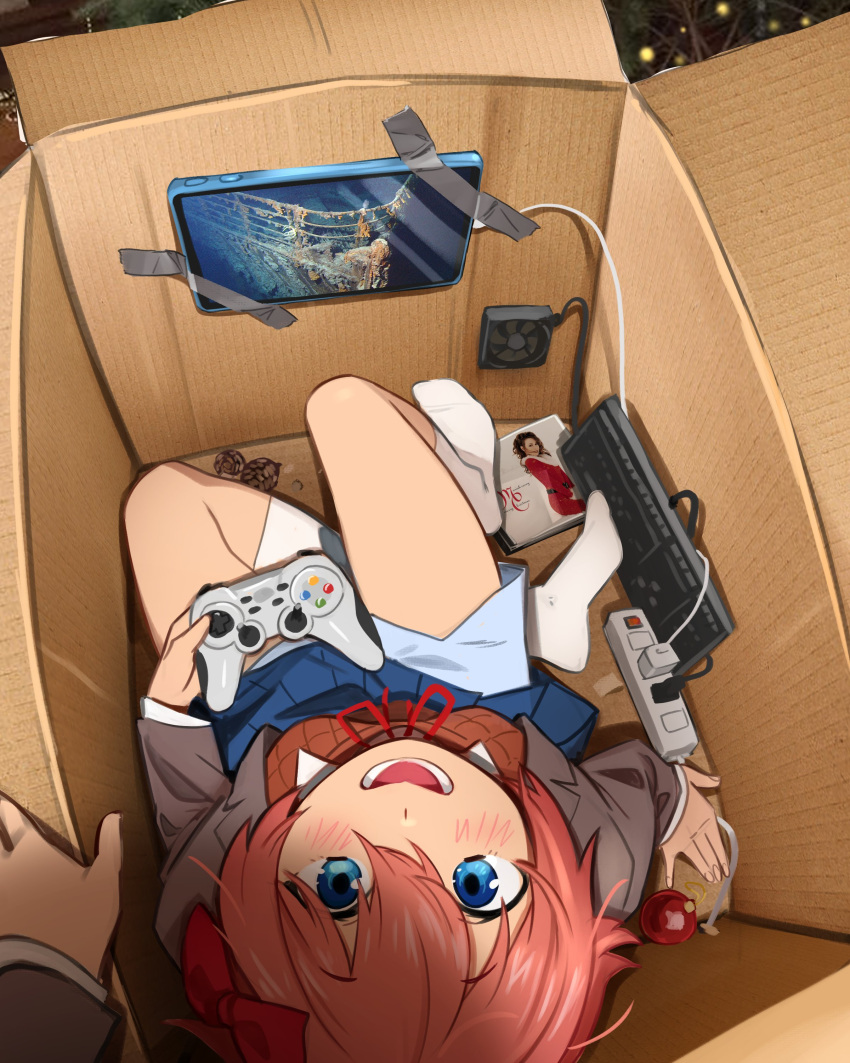 1girl, 1other, 2023_titan_submersible_incident, absurdres, blue_eyes, blue_skirt, blush, bow