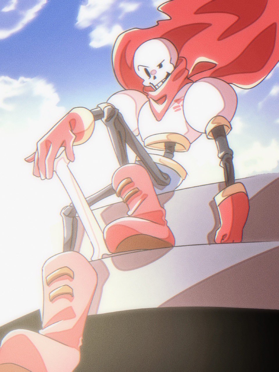 1boy, 2023, 2d, arm_support, blue_shorts, bone, boots, cape