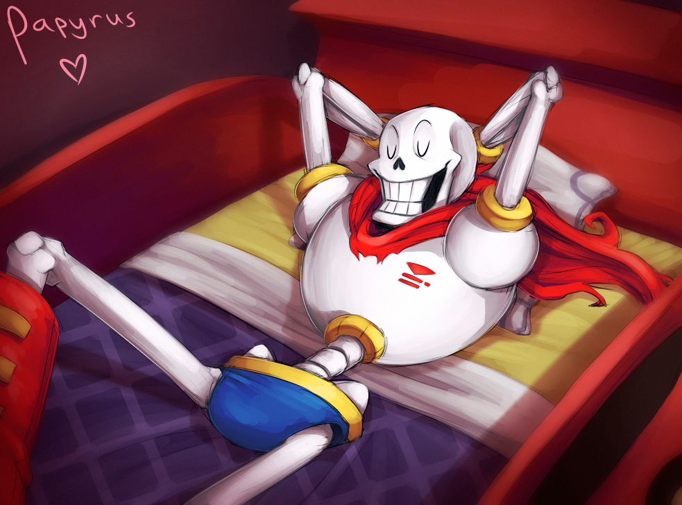 1boy, 2017, 2d, arms_behind_head, bed, blanket, boots, character_name