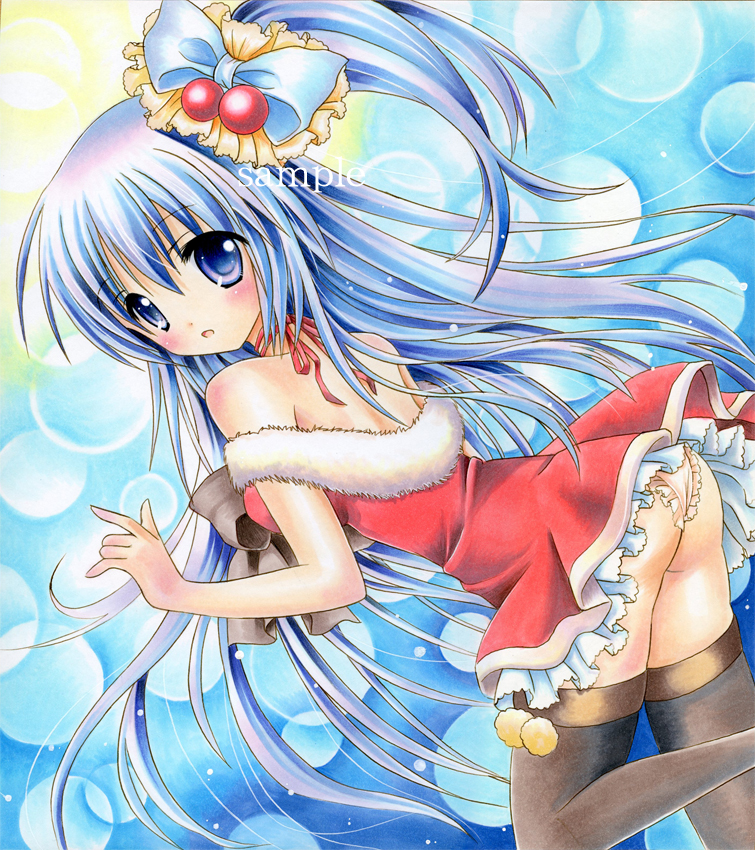 alternate_costume, ass, bad_id, bare_shoulders, blue_eyes, blue_hair, bow, dutch_angle