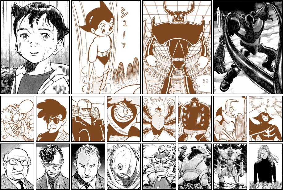 60s, astro_boy, atom, atom_(tetsuwan_atom), comparison, monochrome, oldschool, pluto