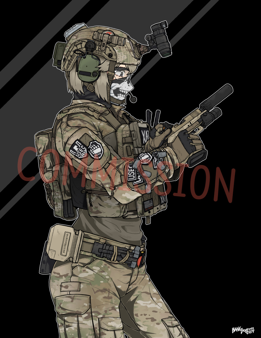 1girl, absurdres, american_flag, ammunition_pouch, artist_name, bangdog, belt, black_gloves