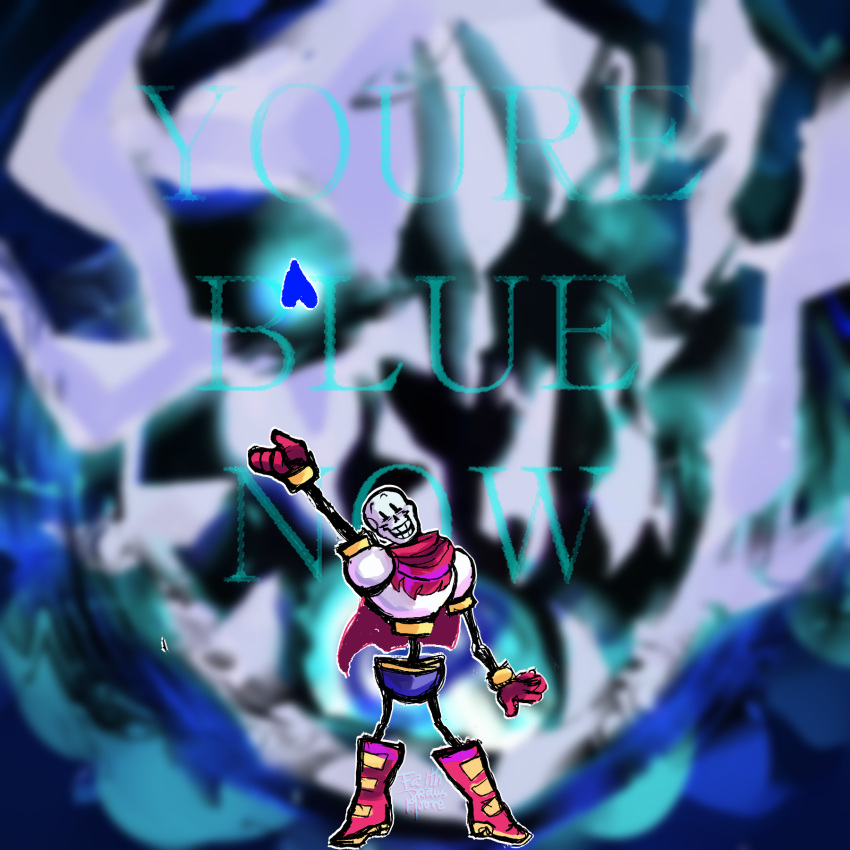 1boy, 2025, 2d, arm_at_side, arm_up, armor, blue_shorts, bone