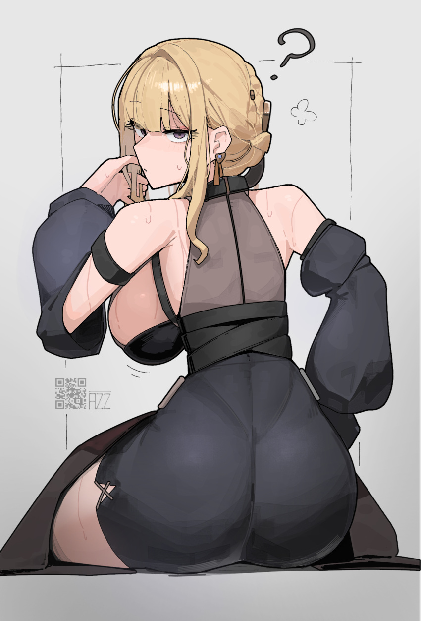 1girl, ?, alternate_costume, artist_name, ass, azz0422, back, belt_collar