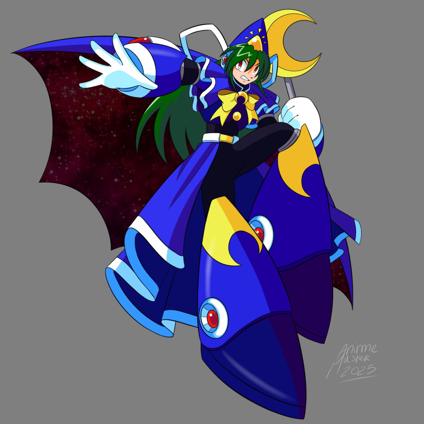 1girl, android, animemaster, blue_cape, blue_hat, bow, cape, capelet