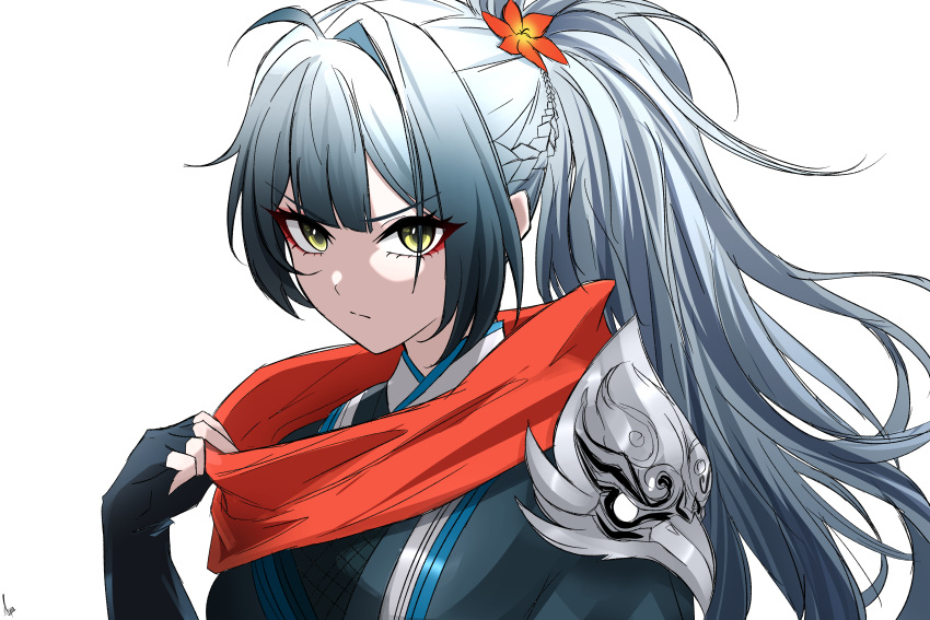 1girl, absurdres, abysssian, ahoge, armor, breasts, closed_mouth, commentary