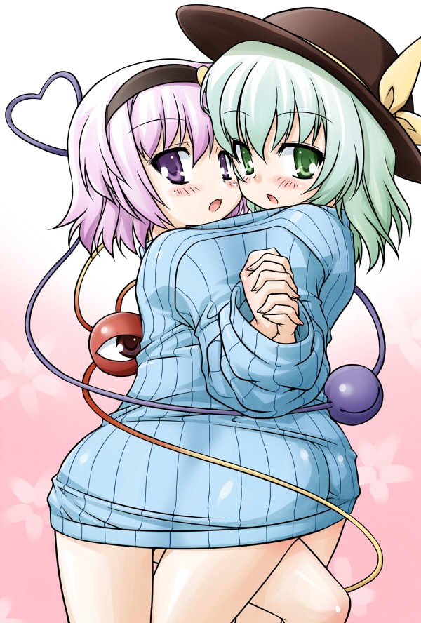 akou_roushi, alternate_costume, ass, bare_legs, blush, bottomless, eyeball, green_eyes