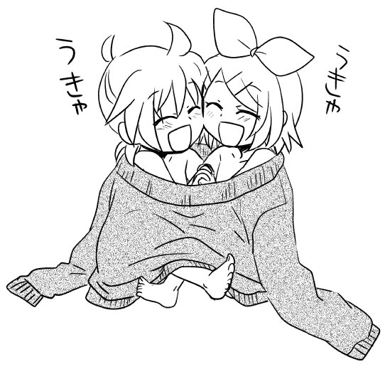 1girl, blush, bow, hair_ornament, hairclip, incest, kagamine_len, kagamine_rin