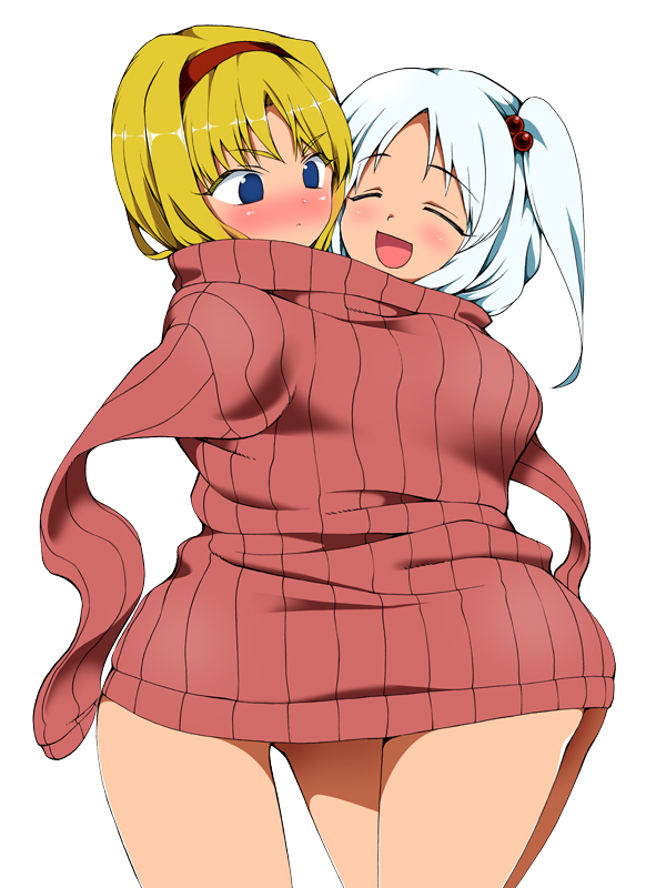 alice_margatroid, blonde_hair, blue_eyes, blush, closed_eyes, fuantei, hair_bobbles, hair_ornament