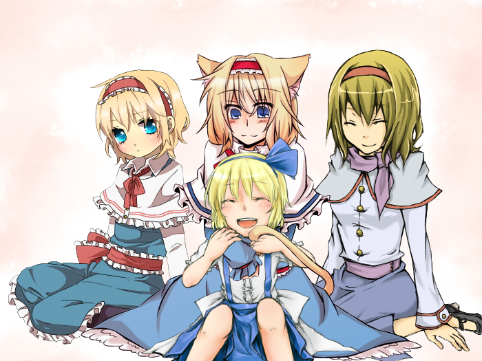 alice_margatroid, alice_margatroid_(pc-98), animal_ears, blonde_hair, blue_dress, blue_eyes, capelet, cat_ears