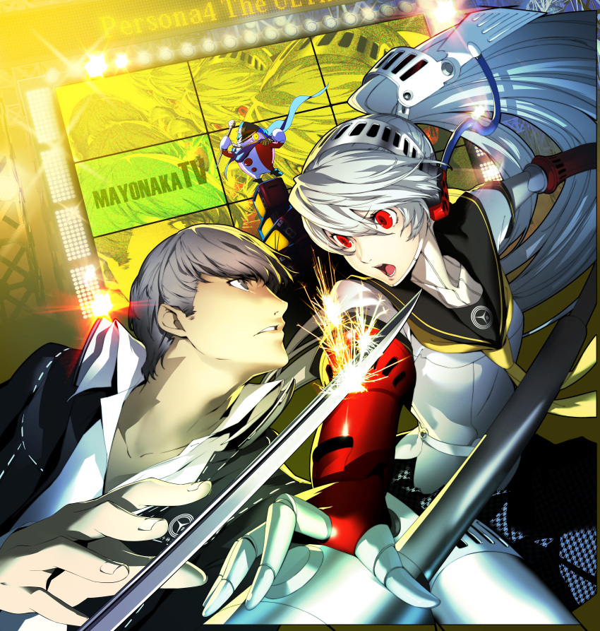 1girl, :o, absurdres, android, arc_system_works, battle, cover, grey_eyes