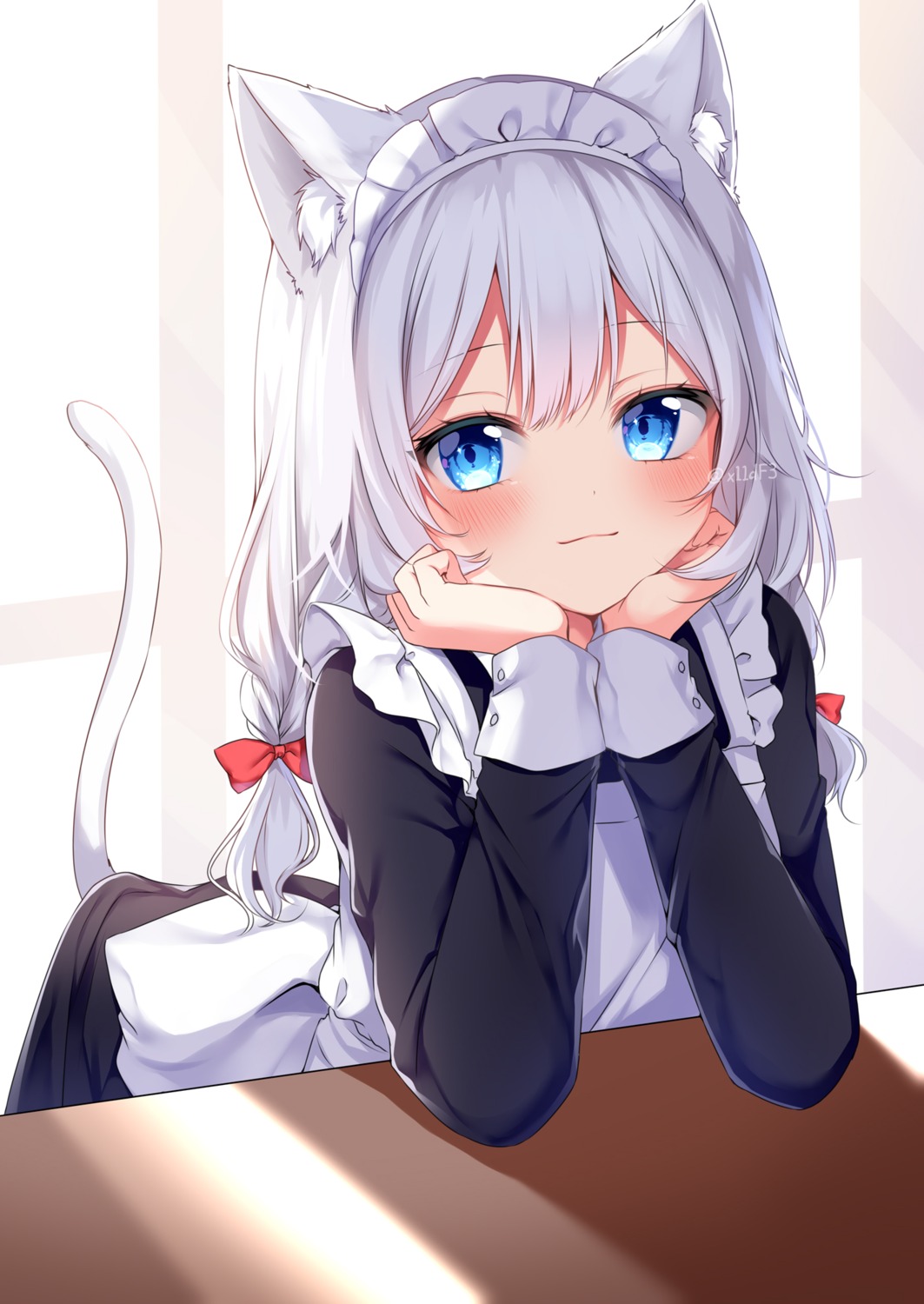 animal_ears, maid, nekomimi, shinonome_asu, signed, tail